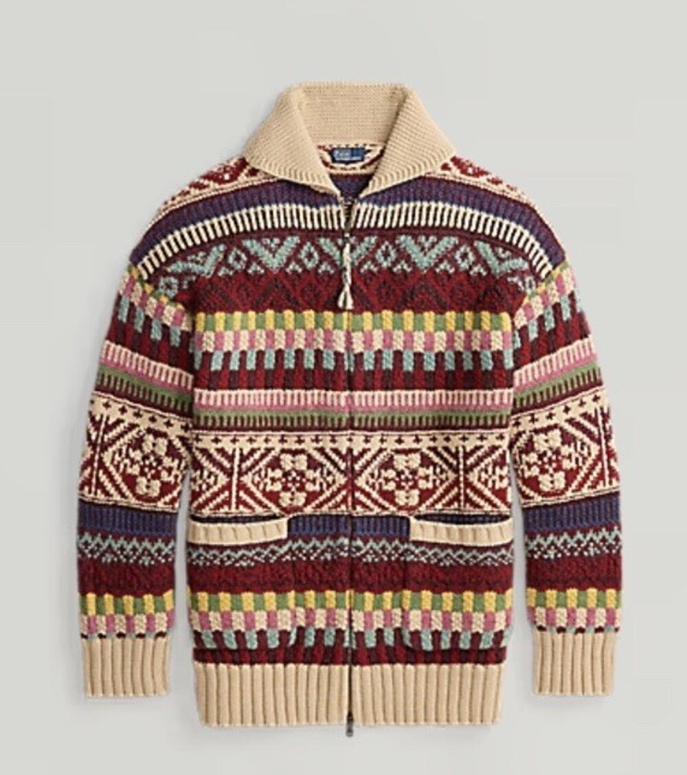 Polo Ralph Lauren Fair Isle Cardigan Sweater Shawl Collar Zip Preppy XS/S/M/L